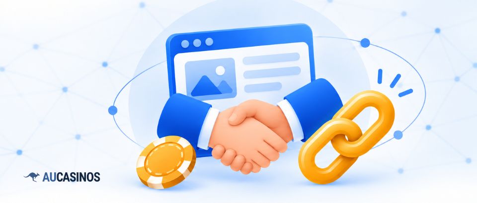 Affiliate partnership with handshake and link symbol