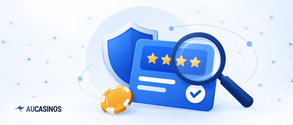 Magnifying glass checking casino ratings