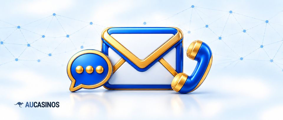 Email, chat, and phone icons.