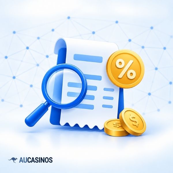 Casino payment fees with receipt and percentage symbol