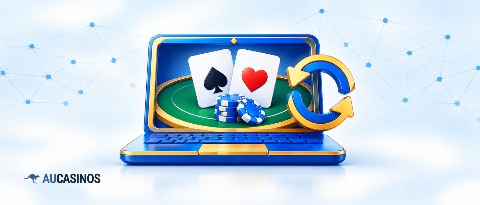 Blackjack cards and chips on a laptop screen