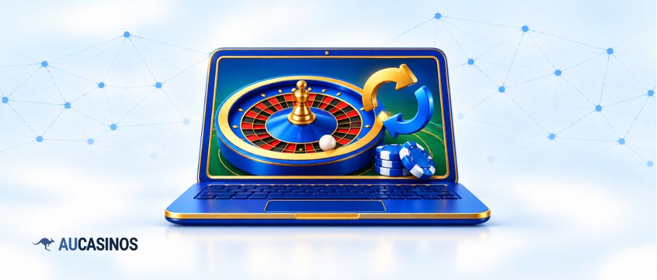 Roulette wheel and chips on a laptop screen