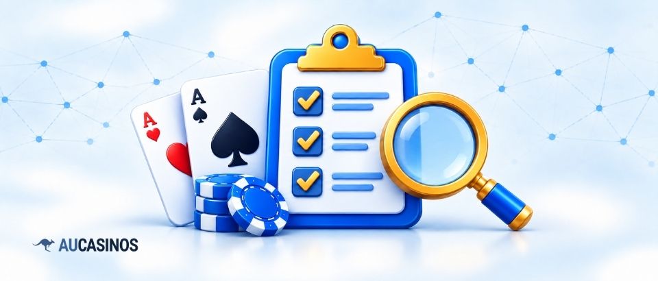 Blackjack review checklist with cards and magnifying glass