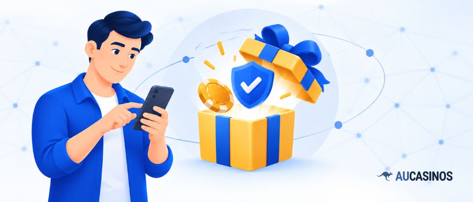 Player claiming a casino bonus on a smartphone at best aucasinos