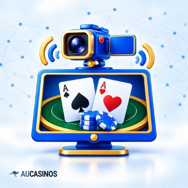 Blackjack cards beneath a streaming camera
