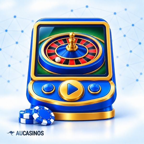 Video roulette game on a blue gaming console