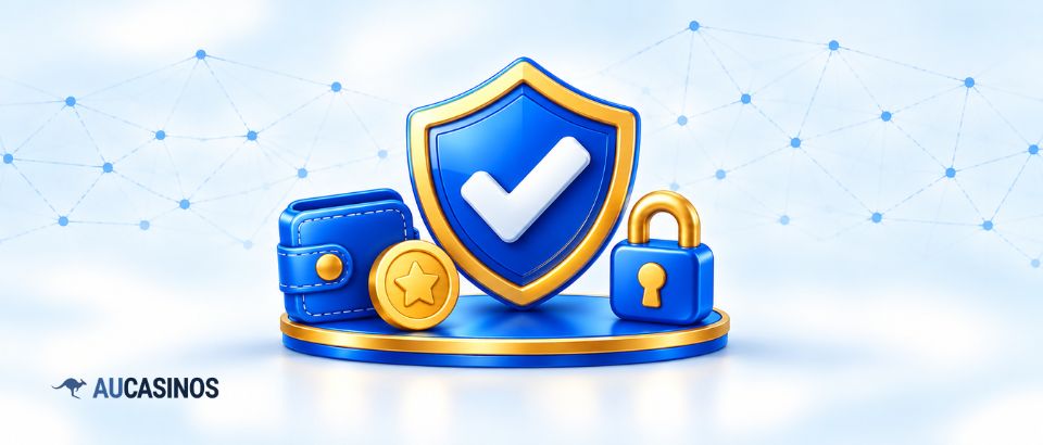 Wallet and coin with safety check symbols