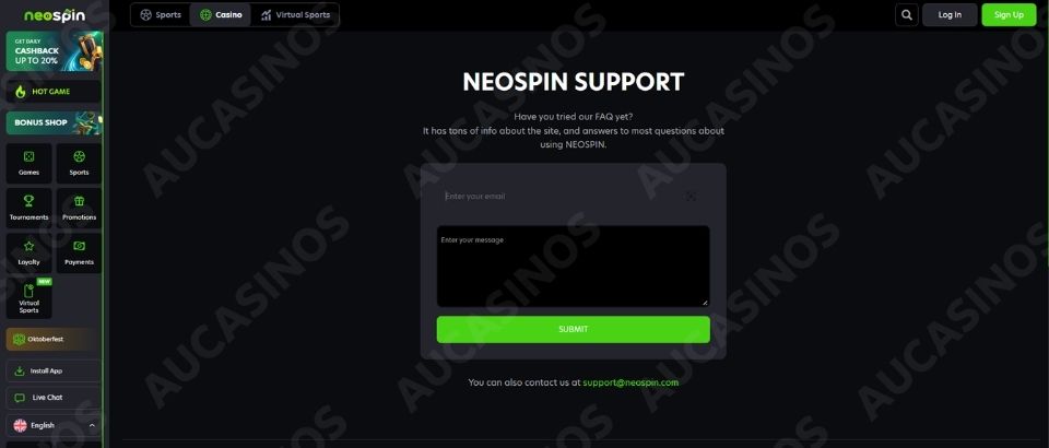 Neospin customer support form