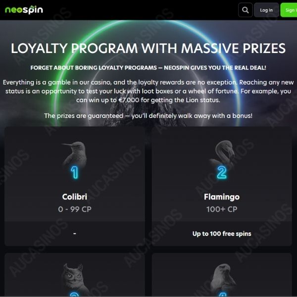 Neospin loyalty levels and rewards