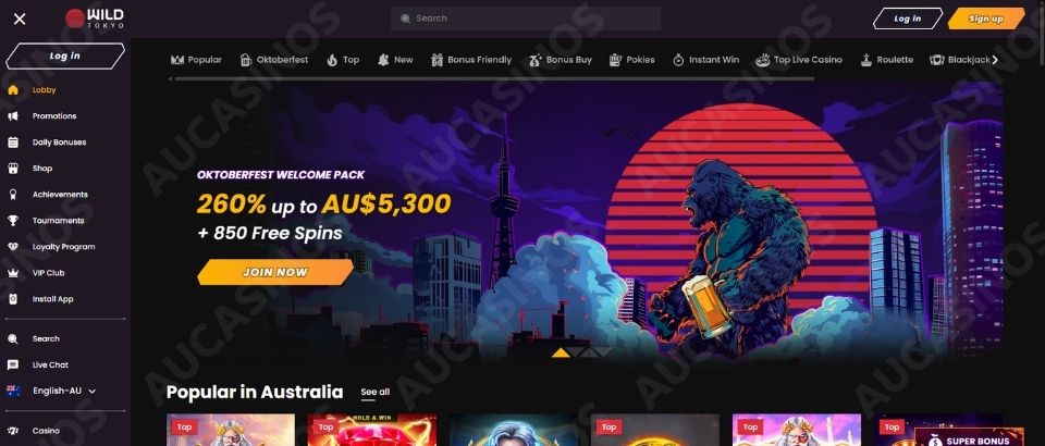 Wild Tokyo homepage with a welcome offer